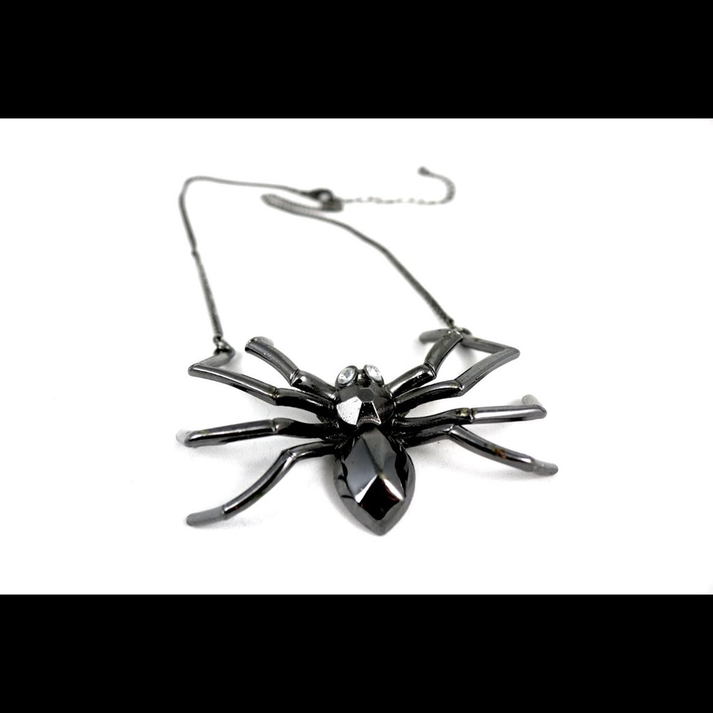 Claire's Metallic Spider Statement Necklace Crystal McBling Y2K Retro VTG EUC